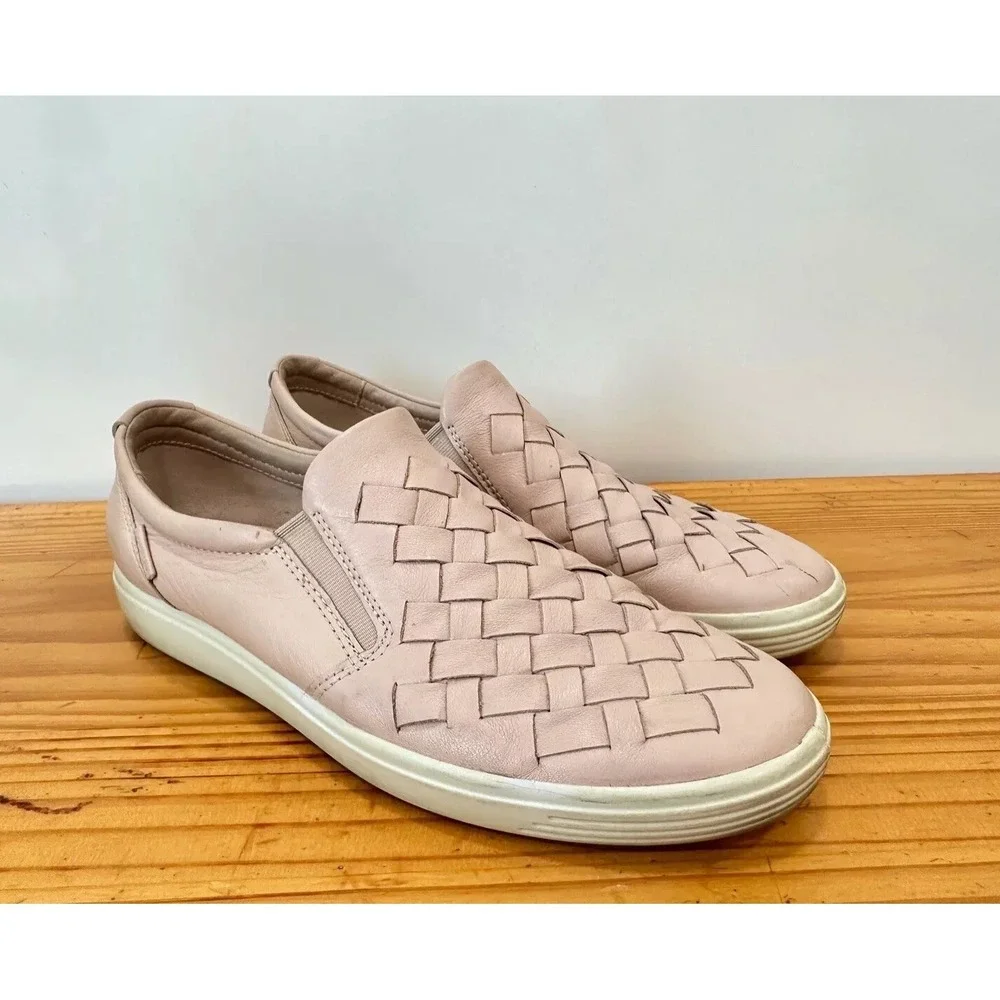 ECCO Soft 7 Rose Dust Pink Woven Leather Slip On Shoes / Women's EU 40 US 9 Wide